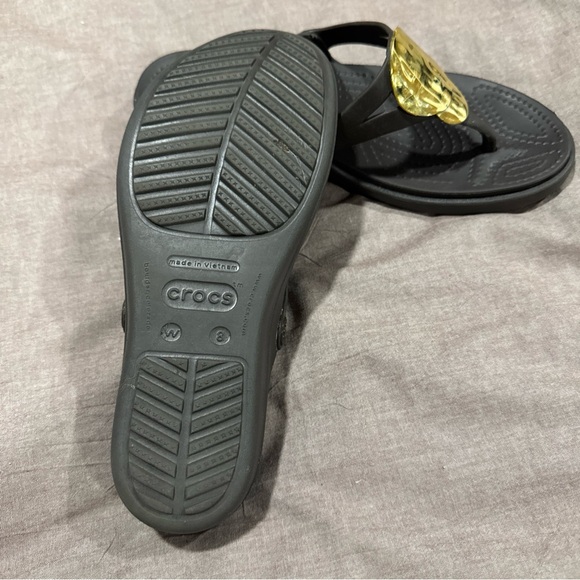 CROCS Black Sandals with Gold Accent - Picture 3 of 5